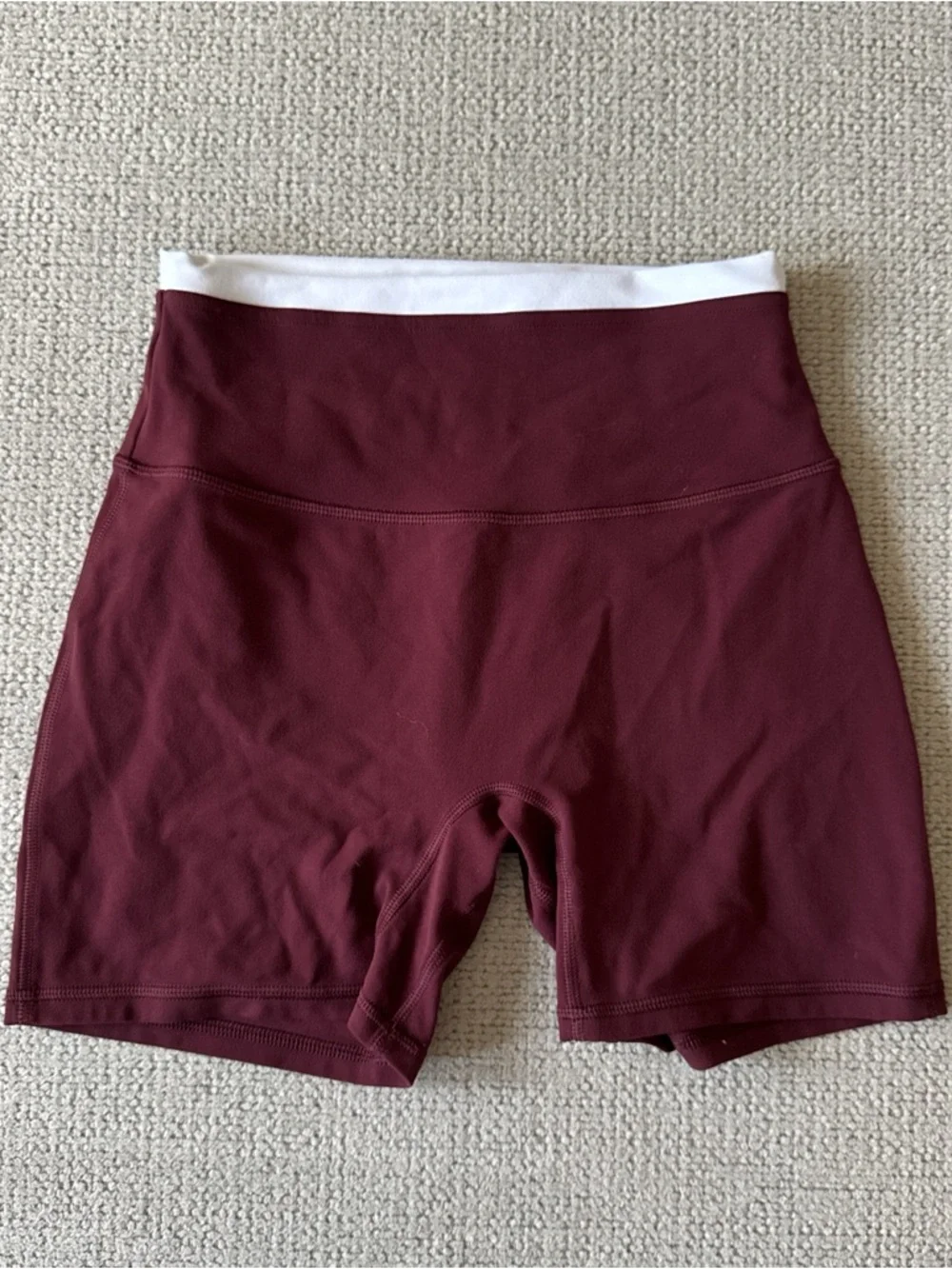 YPB High-Waist Maroon Active Shorts with White Waistband - Picture 1 of 3
